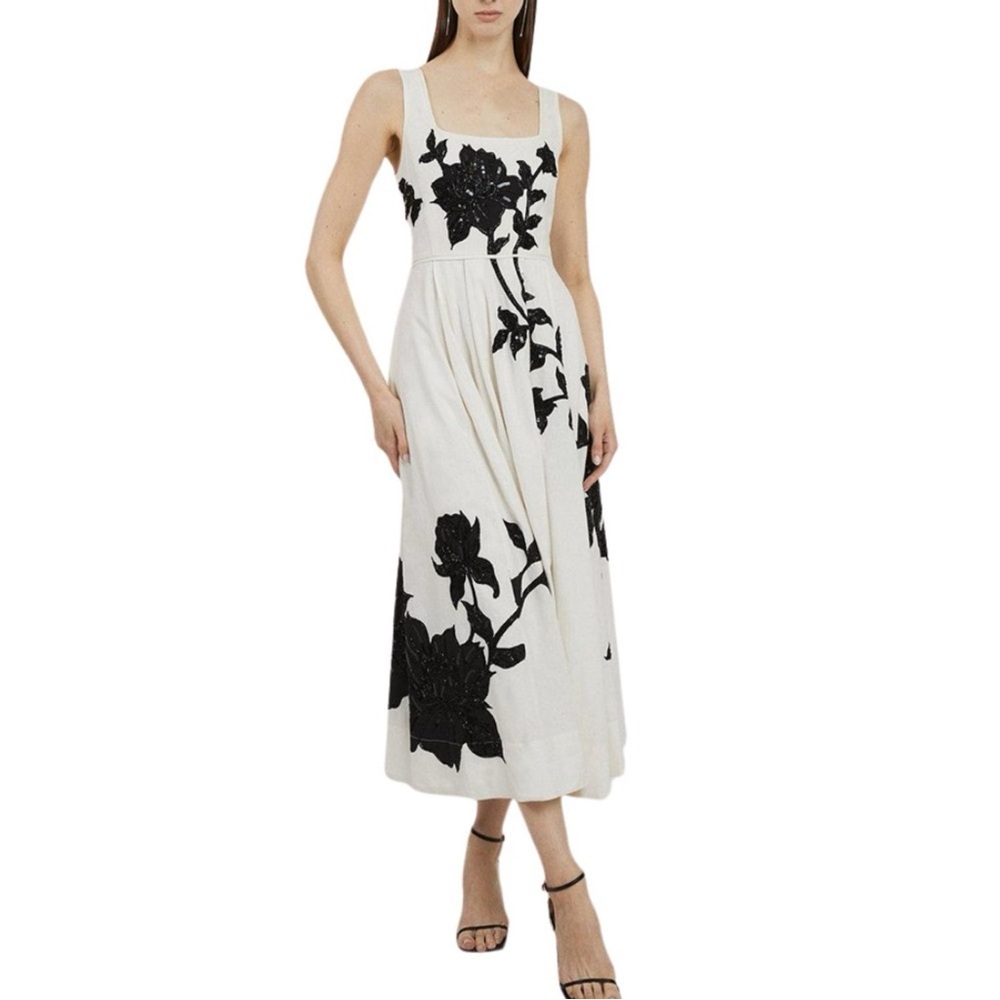 Karen Millen Black and White Floral Midi Dress